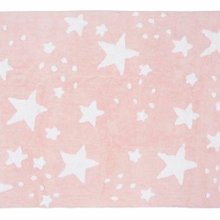 Alfombra Infantil Algodón 100% Lavable Lluvia de Estrellas Aratextil Rosa