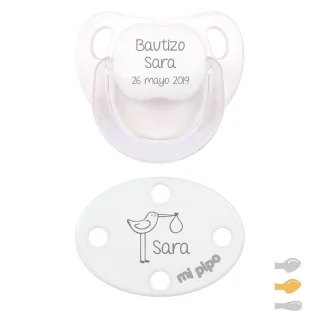 Chupete Personalizado con Broche Chupetero Bautizo Bebé Mi Pipo
