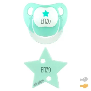 Chupete Personalizado con Broche Chupetero Baby Estrella Aguamarina