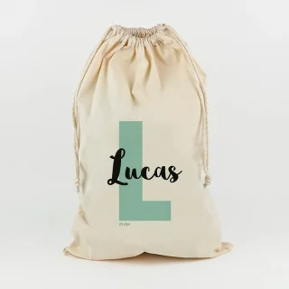 Saco Guarda Juguetes Personalizado Mi Pipo Inicial Menta