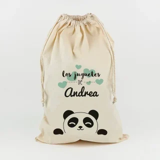 Saco Guarda Juguetes Personalizado Mi Pipo Panda Menta