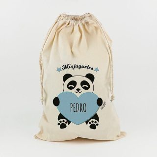 Saco Guarda Juguetes Personalizado Mi Pipo Panda Azul