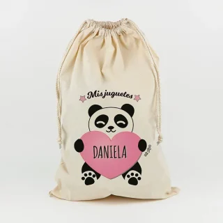 Saco Guarda Juguetes Personalizado Mi Pipo Panda Rosa