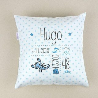 Cojín Personalizado Datos Nacimiento Bebé Mi Pipo Horoscopo azul