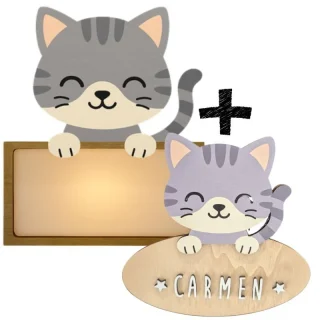 Lampara + Placa puerta personalizadas Gato