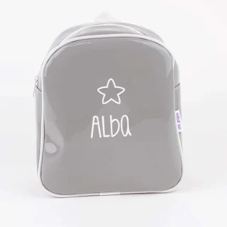 Mochila Personalizada Charol Gris Estrella Mi Pipo
