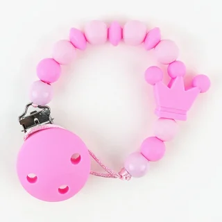 Chupetero Cadenita Silicona Mi Pipo Corona Rosa