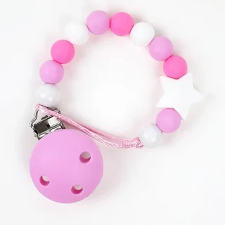 Chupetero Cadenita Silicona Mi Pipo Estrella Rosa