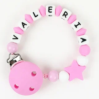 Chupetero Cadenita Silicona Personalizada Mi Pipo Estrella Rosa