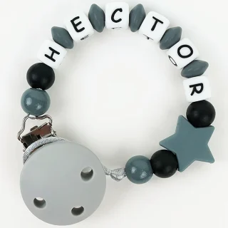 Chupetero Cadenita Silicona Personalizada Mi Pipo Estrella Gris