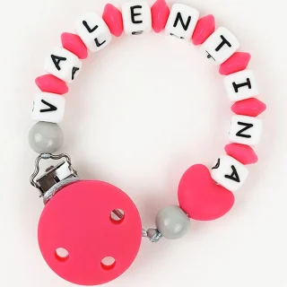 Chupetero Cadenita Silicona Personalizada Mi Pipo Fresa Corazón