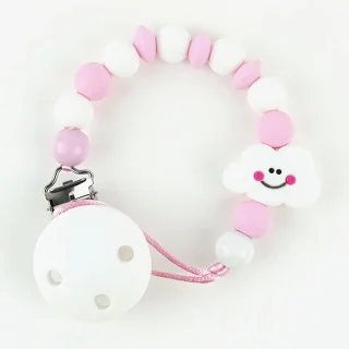 Chupetero Cadenita Silicona Personalizada Mi Pipo Nube Rosa