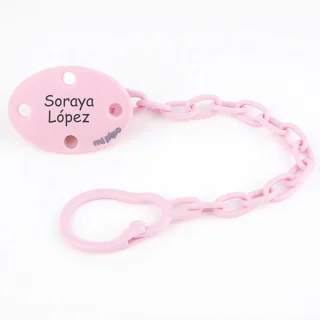 Broche Chupetero Personalizado Pinza Cadenita Rosa Mi Pipo