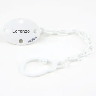Broche Chupetero Personalizado Pinza Cadenita Blanco Mi Pipo