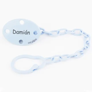 Broche Chupetero Personalizado Pinza Cadenita Celeste Mi Pipo