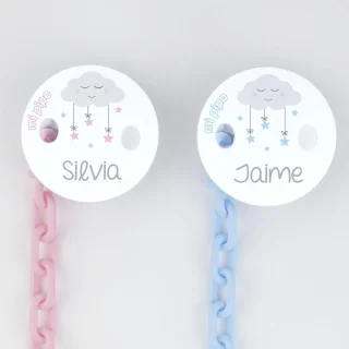 Broche Chupetero Personalizado Pinza Cadenita Deco Nube Mi Pipo