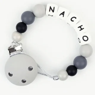 Chupetero Silicona Cadenita Personalizada Gris