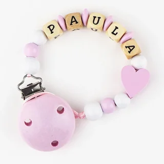 Chupetero Madera Cadenita Personalizada Mi Pipo Corazón Rosa