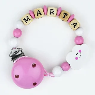 Chupetero Madera Cadenita Personalizada Mi Pipo Nube Rosa