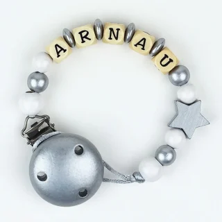 Chupetero Madera Cadenita Personalizada Mi Pipo Plata/Blanco