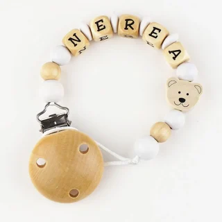 Chupetero Madera Cadenita Personalizada Mi Pipo Osito Natural
