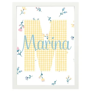 Cuadro Infantil nombre florecitas amarillo