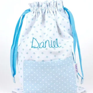 Bolsa Tela Niños Personalizada Saquito Mi Pipo Estrellas Celeste