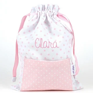 Bolsa Tela Niños Personalizada Saquito Mi Pipo Estrellas Rosa