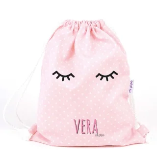 Bolsa Tela Niña Personalizada Petate Mi Pipo Pestañas Rosa