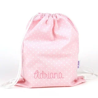 Bolsa Tela Niña Petate Personalizada Mi Pipo Topitos Rosa