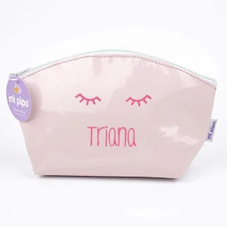 Neceser Personalizado Gloss Charol Mi Pipo Pestañas Rosa