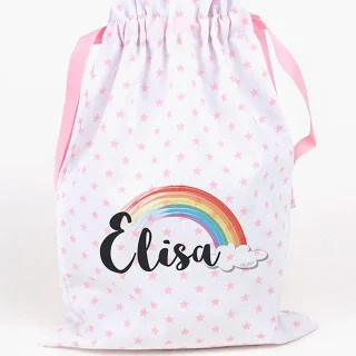 Bolsa Tela Niños Personalizada Saquito Mi Pipo Arco Iris