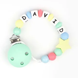 Chupetero Silicona Cadenita Personalizada Estrella Multicolor
