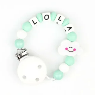 Chupetero Silicona Cadenita Personalizada Mi Pipo Nube Menta