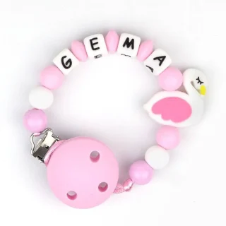 Chupetero Silicona Cadenita Personalizada Cisne Rosa