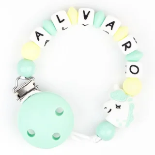 Chupetero Silicona Cadenita Personalizada Mi Pipo Unicornio Menta