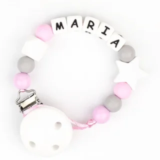 Chupetero Silicona Personalizado Baby Rosa/gris