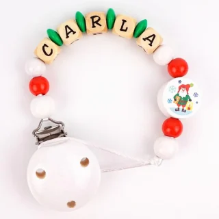 Chupetero Madera Cadenita Personalizada Mi Pipo Navidad Papa Noel