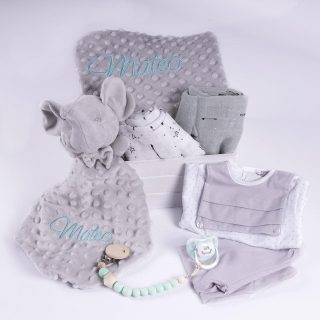 Cesta Regalo Personalizada Primera Puesta Elefante Menta