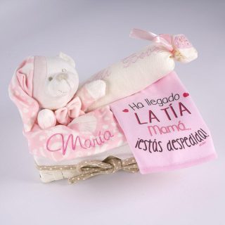 Cesta Regalo Bebé Dou dou Personalizado Ha llegado la tía Nanetes