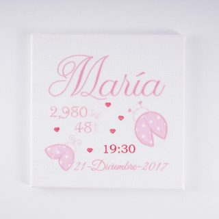 Cuadro Datos Nacimiento Bebé Personalizado Nanetes Mariquitas Rosa