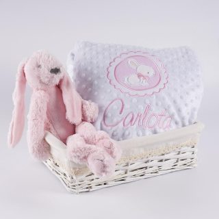 Cesta Regalo Bebé Personalizada Modelo Conejito Orejas Largas Maquillaje