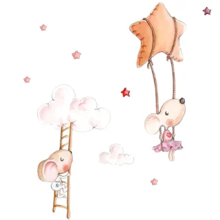 Vinilo Decorativo Infantil Subiendo a las Nubes Sueños de Cigüeña