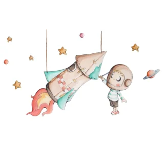 Vinilo Infantil Cohete de Papel Sueños Cigüeña