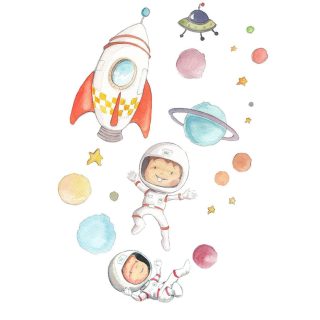 Vinilo Decorativo Infantil Planets Astronautas Sueños de Cigüeña
