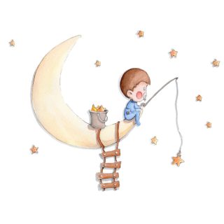 Vinilo Decorativo Infantil Pescando en la Luna Sueños de Cigüeña