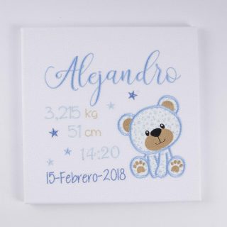 Cuadro Datos Nacimiento Bebé Personalizado Nanetes Oso Tela