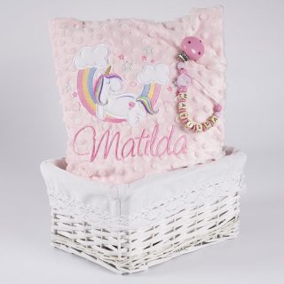 Cesta Regalo Bebe Personalizada Unicornio Rosa Nanetes