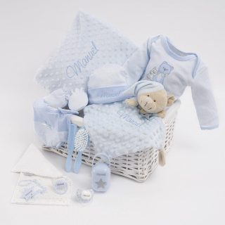 Cesta Regalo Bebé Personalizada Primera Puesta Perritos Completa