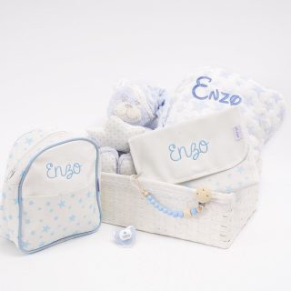 Cesta Regalo Bebé Personalizada Osito Estrella Mochila Nanetes